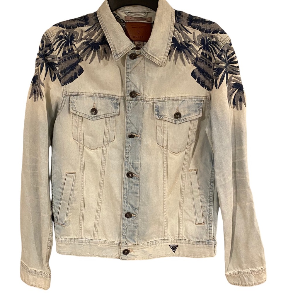 **LIKE NEW** GUESS Acid Wash Embroidered Jean Dillon Jacket. Size S.